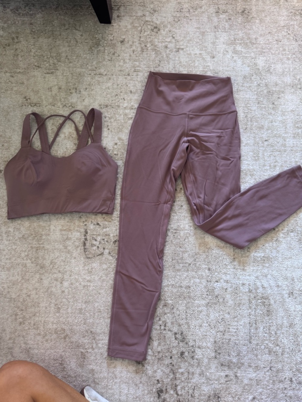 Mauve Activewear Set - High Waist Leggings & Strappy Sports Bra